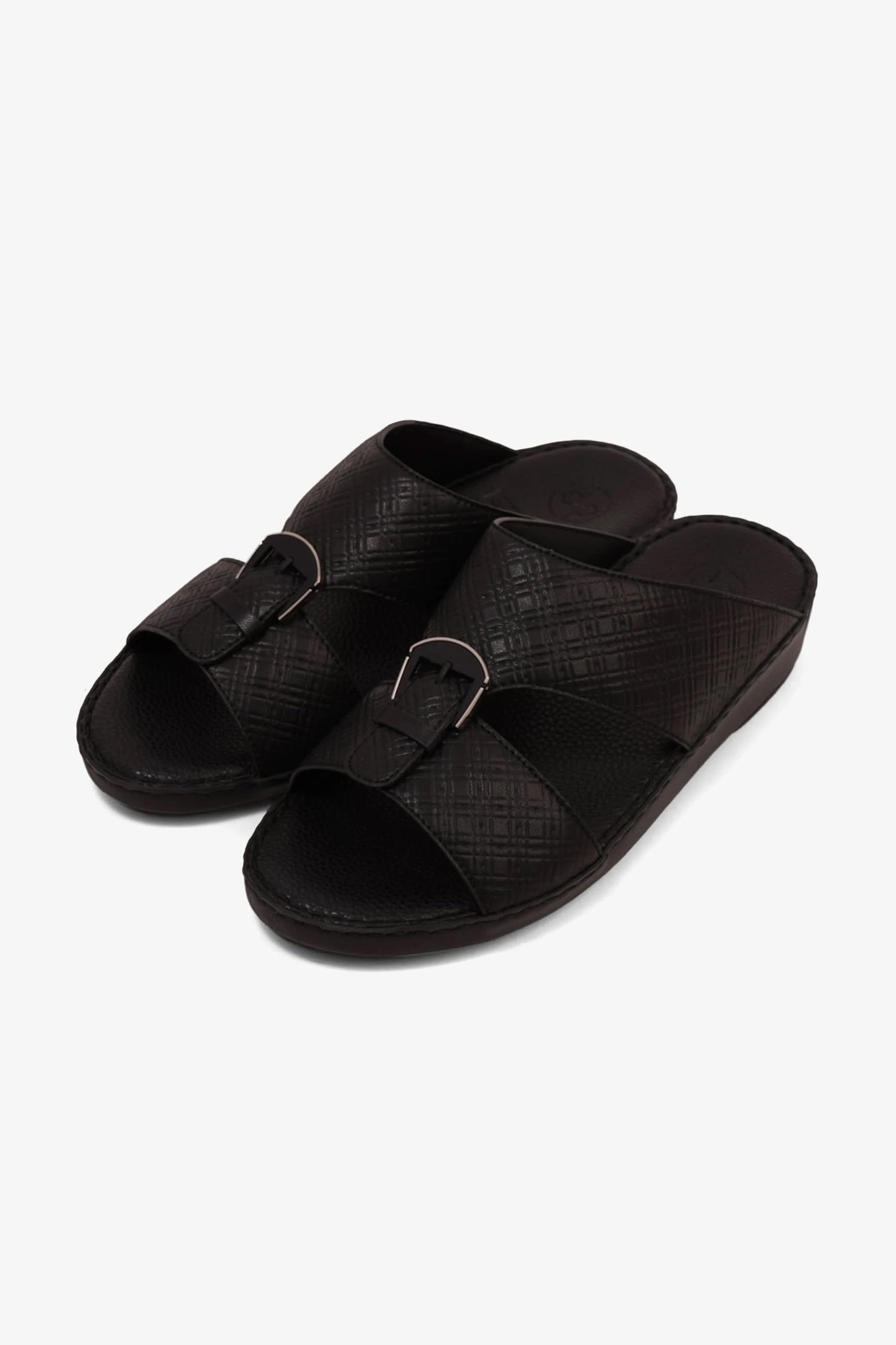 COMFORT PLUS MEN'S CUSHIONED LEATHER SLIP-ON SANDALS BLACK - Seventy7