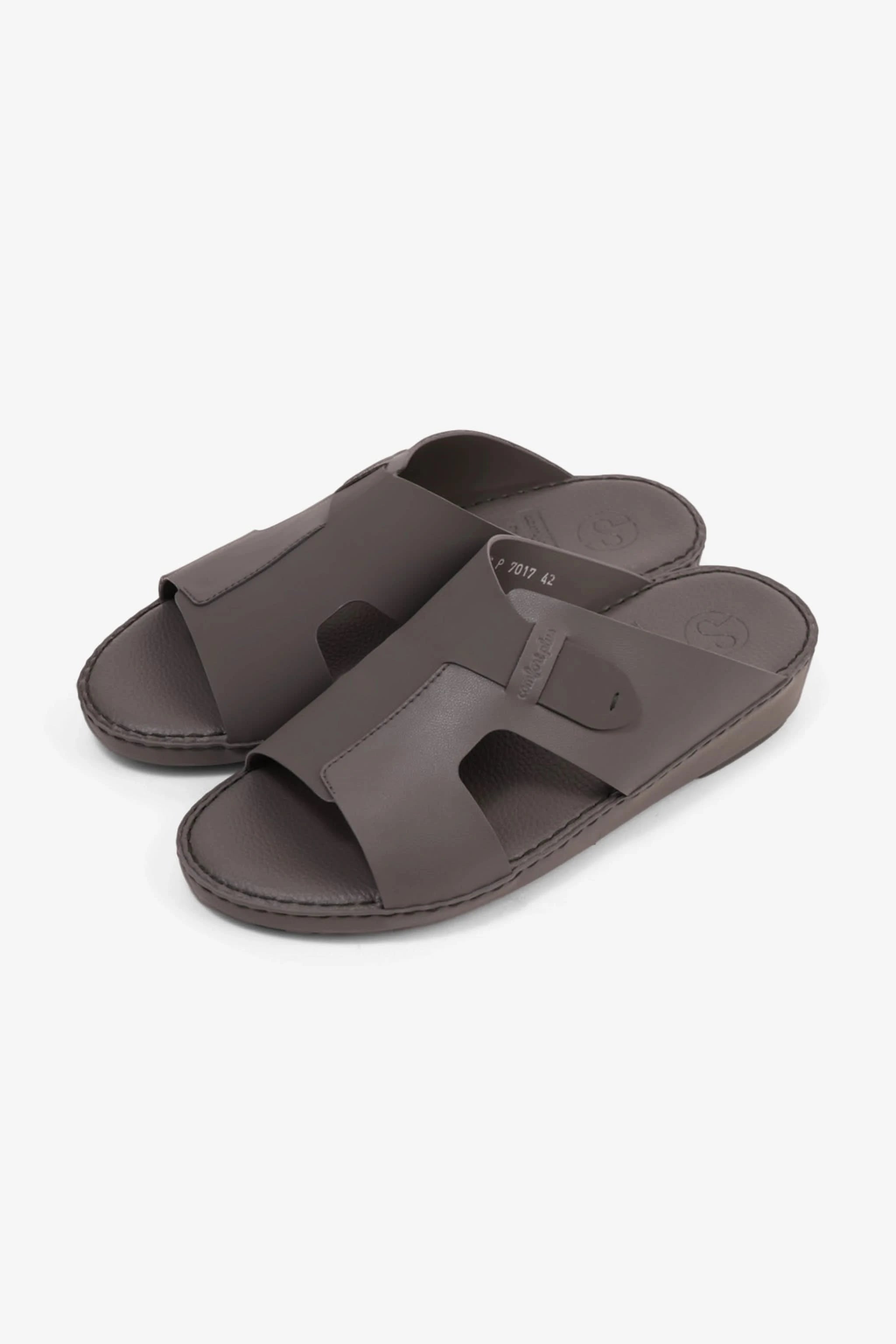 COMFORT PLUS ULTRA COMFORTABLE LEATHER SLIP-ON SANDALS DARK-GREY - Seventy7