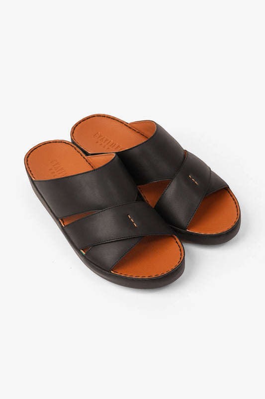 UOMO CAVALIER GENUINE LEATHER LUXURIOUSLY ARABIC SANDALS BLACK - Seventy7