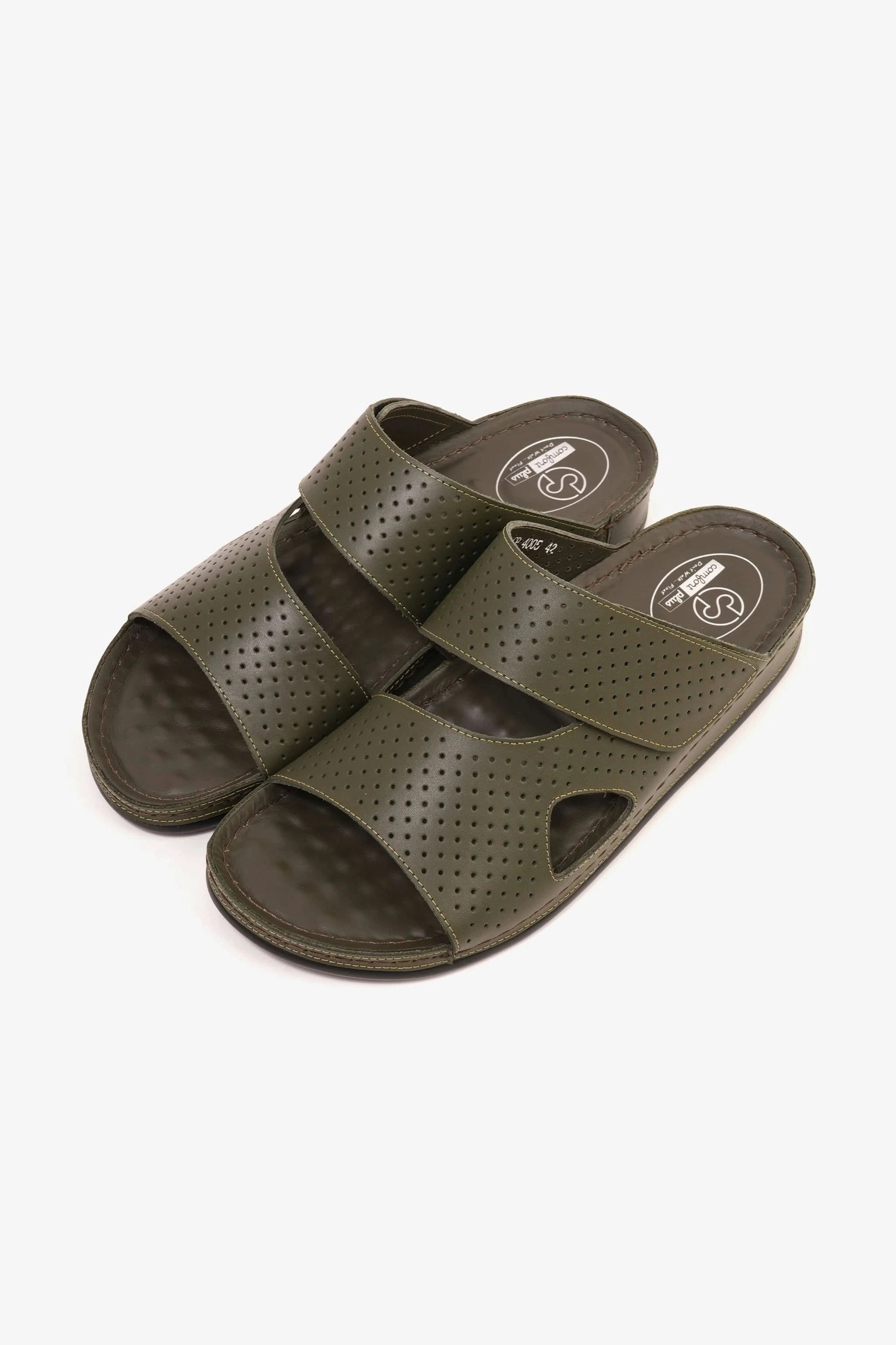 Comfort Plus Men's Al Waha Textured Slip-On Arabic Sandals Olive - Seventy7