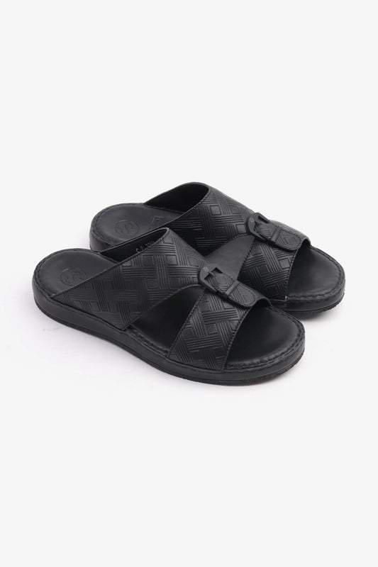 COMFORT PLUS EMBOSSED LEATHER HANDSTITCHED ARABIC SANDALS BLACK - Seventy7