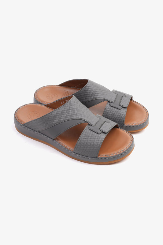 COMFORT PLUS MEN'S GENIUNE LEATHER COMFORTABLE FOOTBED SANDALS DARK-GREY - Seventy7