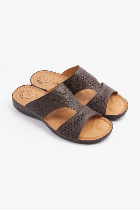 COMFORT PLUS BREATHABLE PERFORATED LEATHER SANDALS BROWN - Seventy7