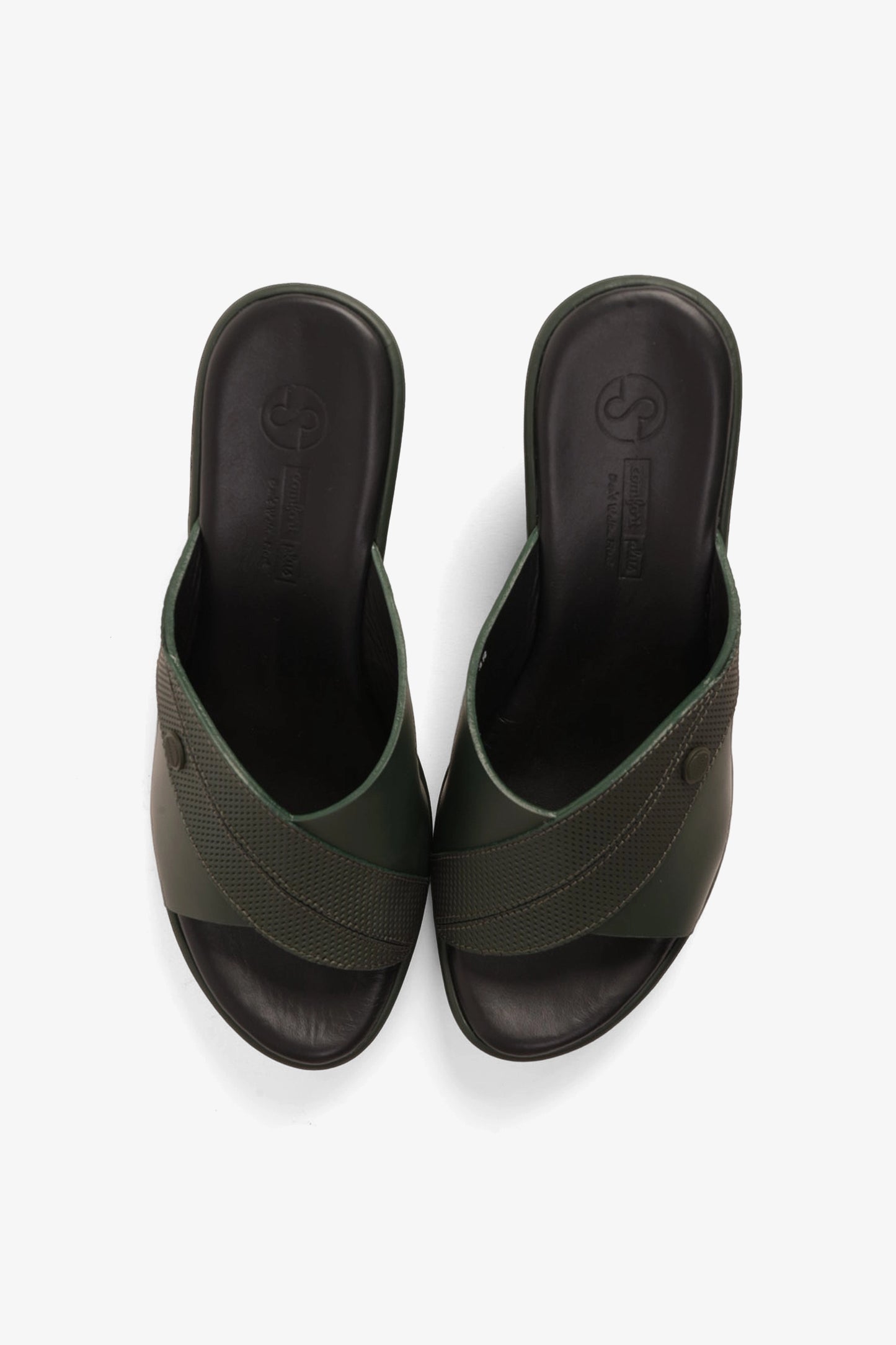 COMFORT PLUS SUPORTIVE LEATHER MULES WITH LOW HEEL GREEN - Seventy7