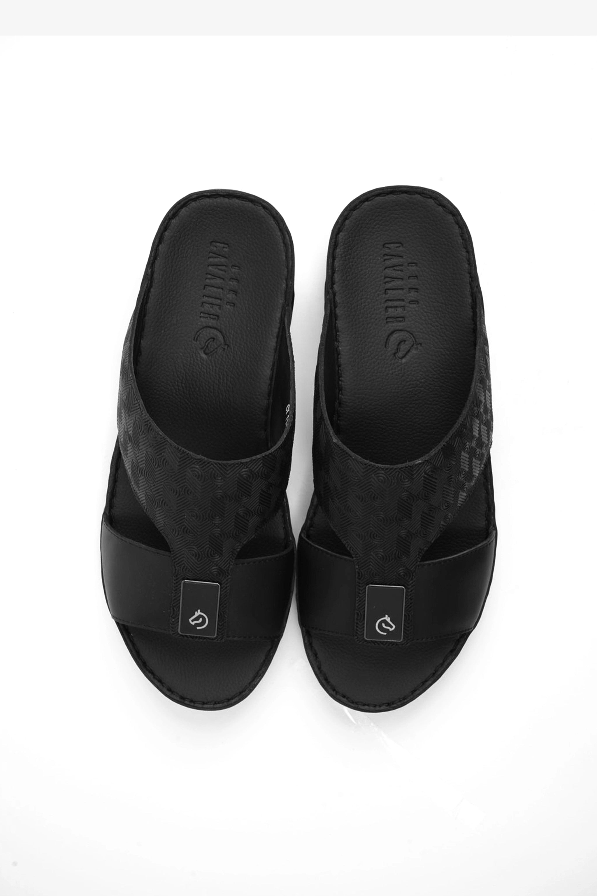 UOMO CAVALIER ULTRA COMFORTABLE MODERN LEATHER SANDALS BLACK - Seventy7