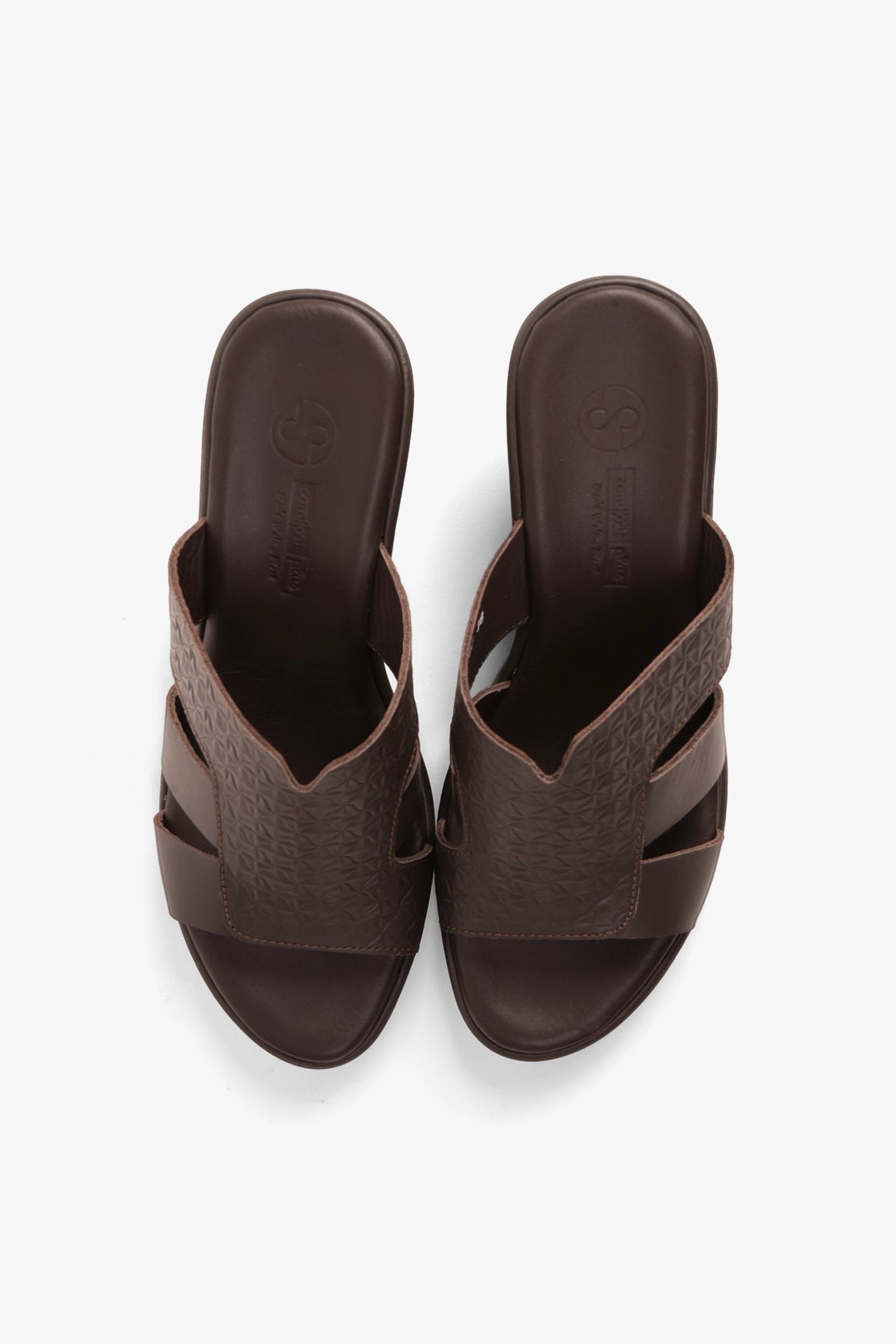 COMFORT PLUS WOMEN'S EMBOSSED LEATHER WEDGES BROWN - Seventy7