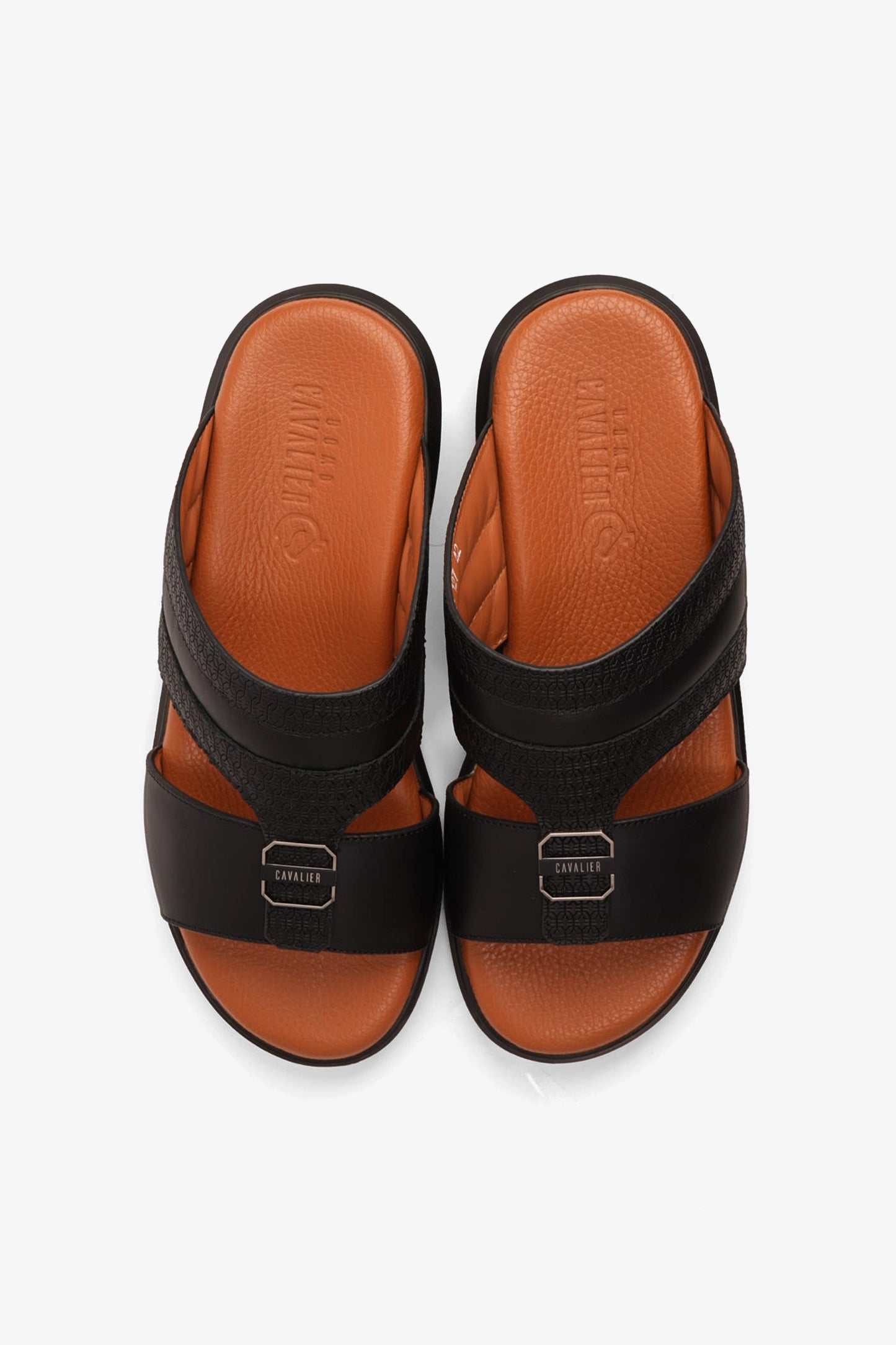 UOMO CAVALIER MEN'S LEATHER TEXTURED SANDALS BLACK - Seventy7