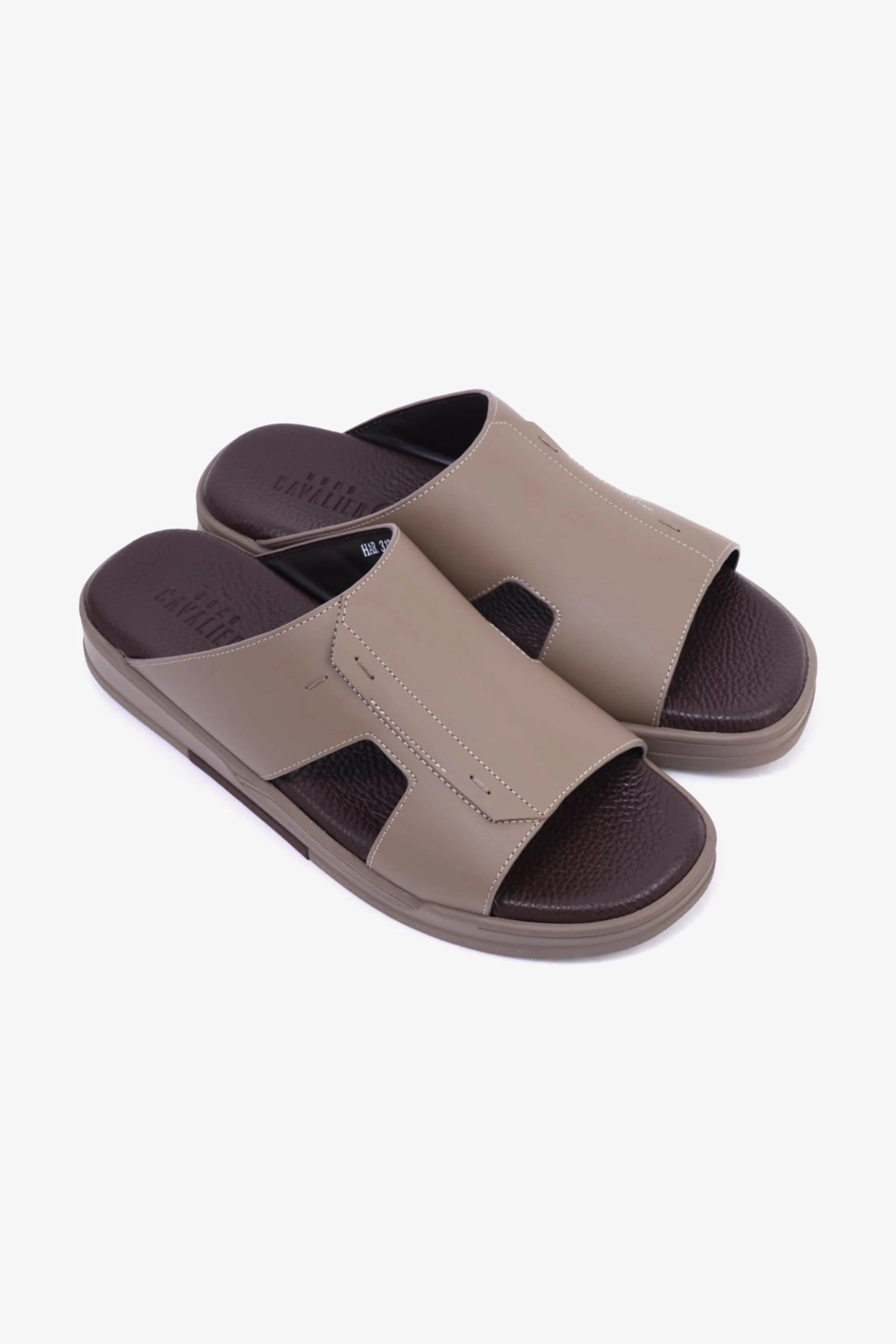 UOMO CAVALIER Men's Leather Slide Sandals with Cushioned Footbed Stone - Seventy7