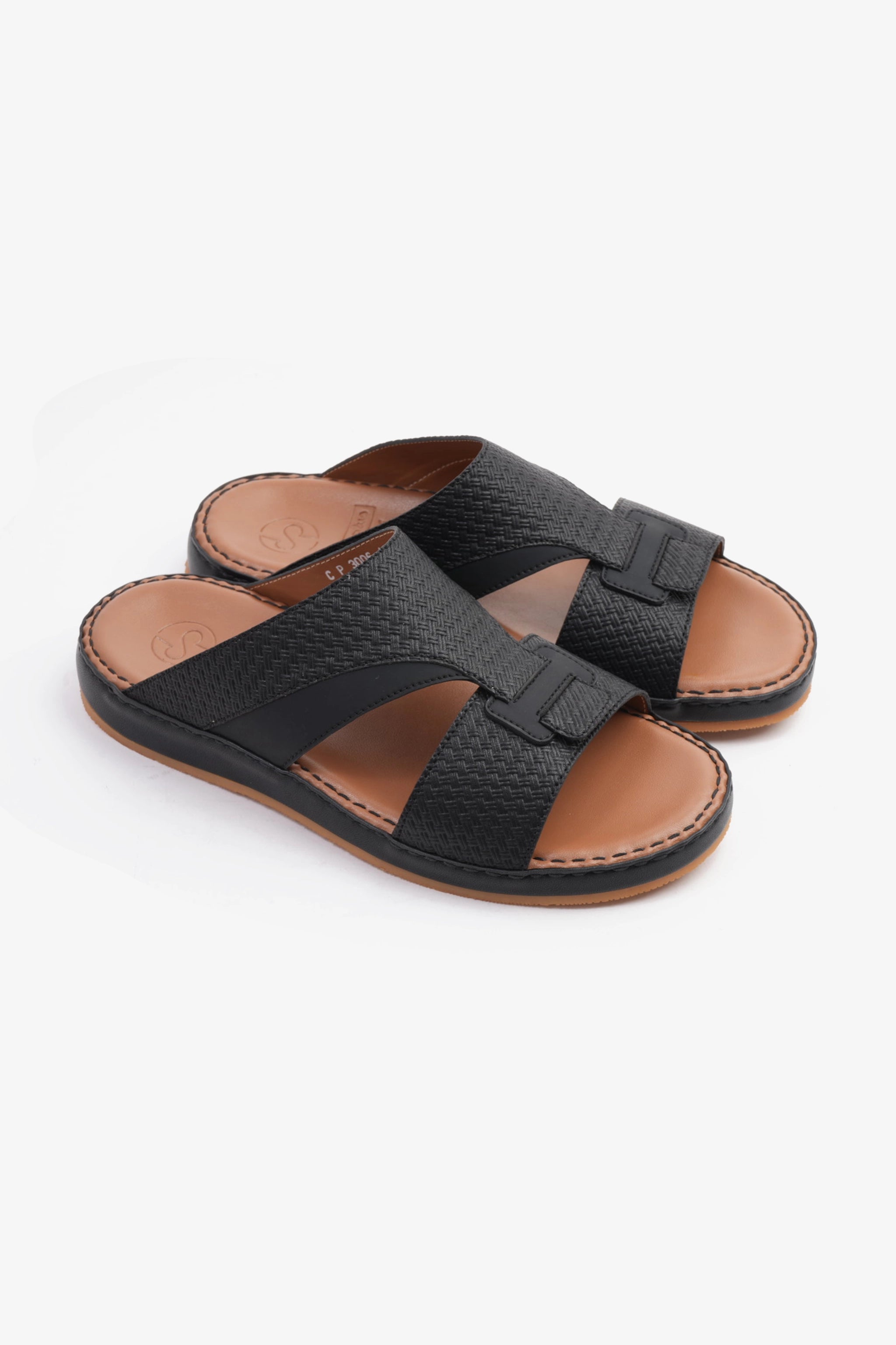 COMFORT PLUS MEN'S GENIUNE LEATHER COMFORTABLE FOOTBED SANDALS BLACK - Seventy7