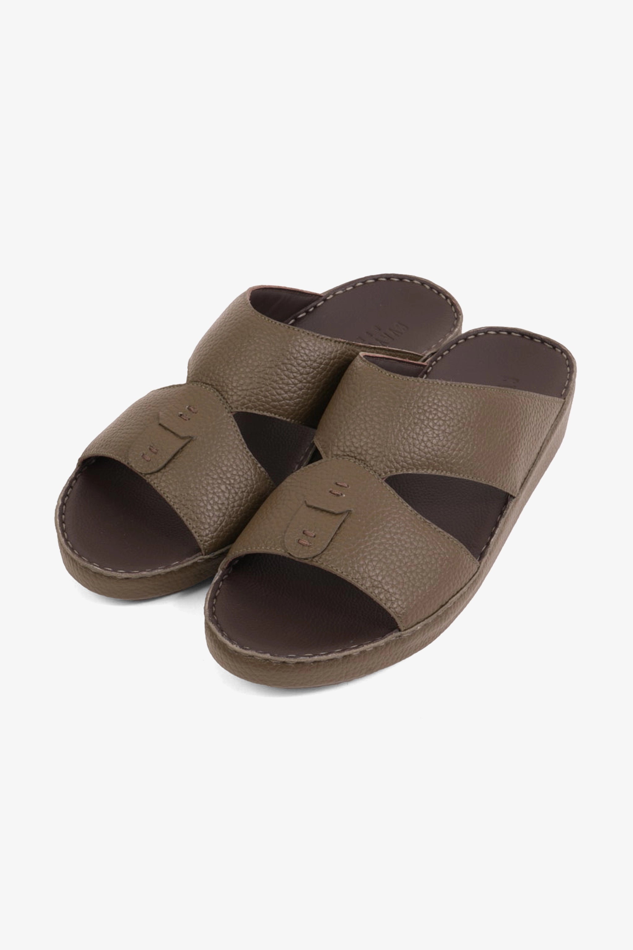 UOMO CAVALIER ELITE TRADITIONAL LEATHER ARABIC SANDALS OLIVE - Seventy7