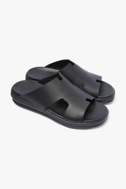 COMFORT PLUS CLASSIC LEATHER SANDALS FOR MENS BLACK - Seventy7