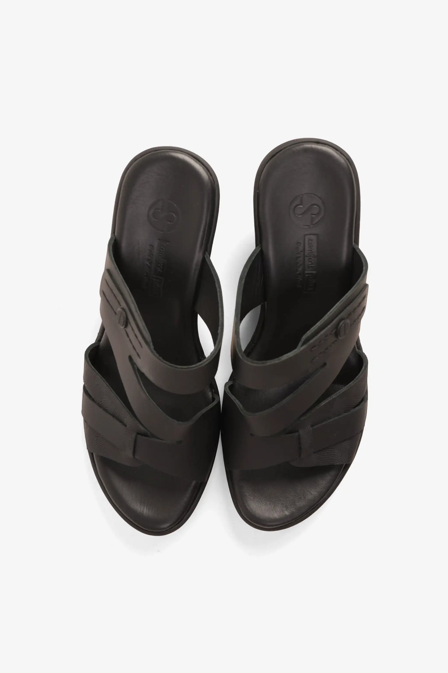 COMFORT PLUS LEATHER CUT-OUT SANDALS WITH LOW HEEL BLACK - Seventy7