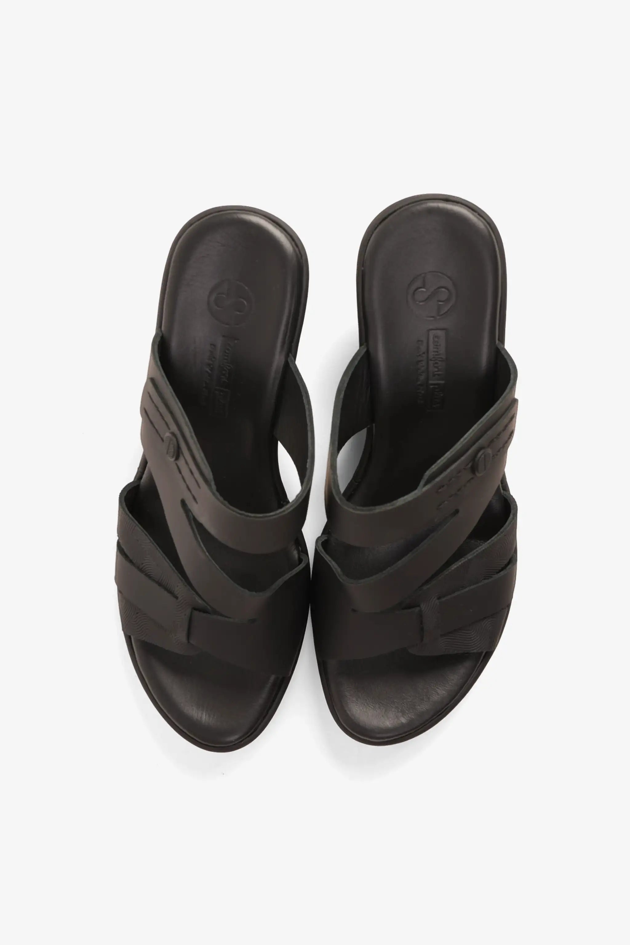 COMFORT PLUS LEATHER CUT-OUT SANDALS WITH LOW HEEL BLACK - Seventy7