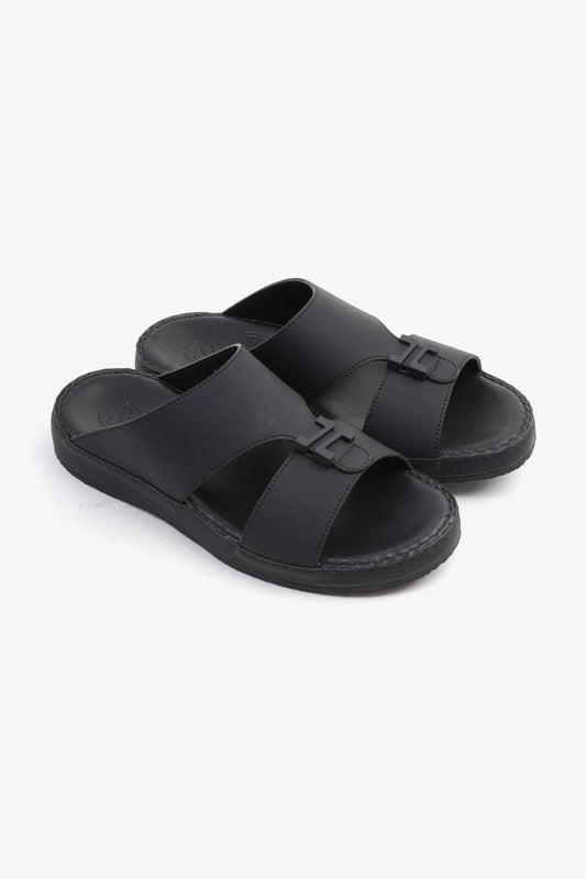 COMFORT PLUS MATTE LEATHER STYLISH TRIM MENS SANDALS BLACK - Seventy7