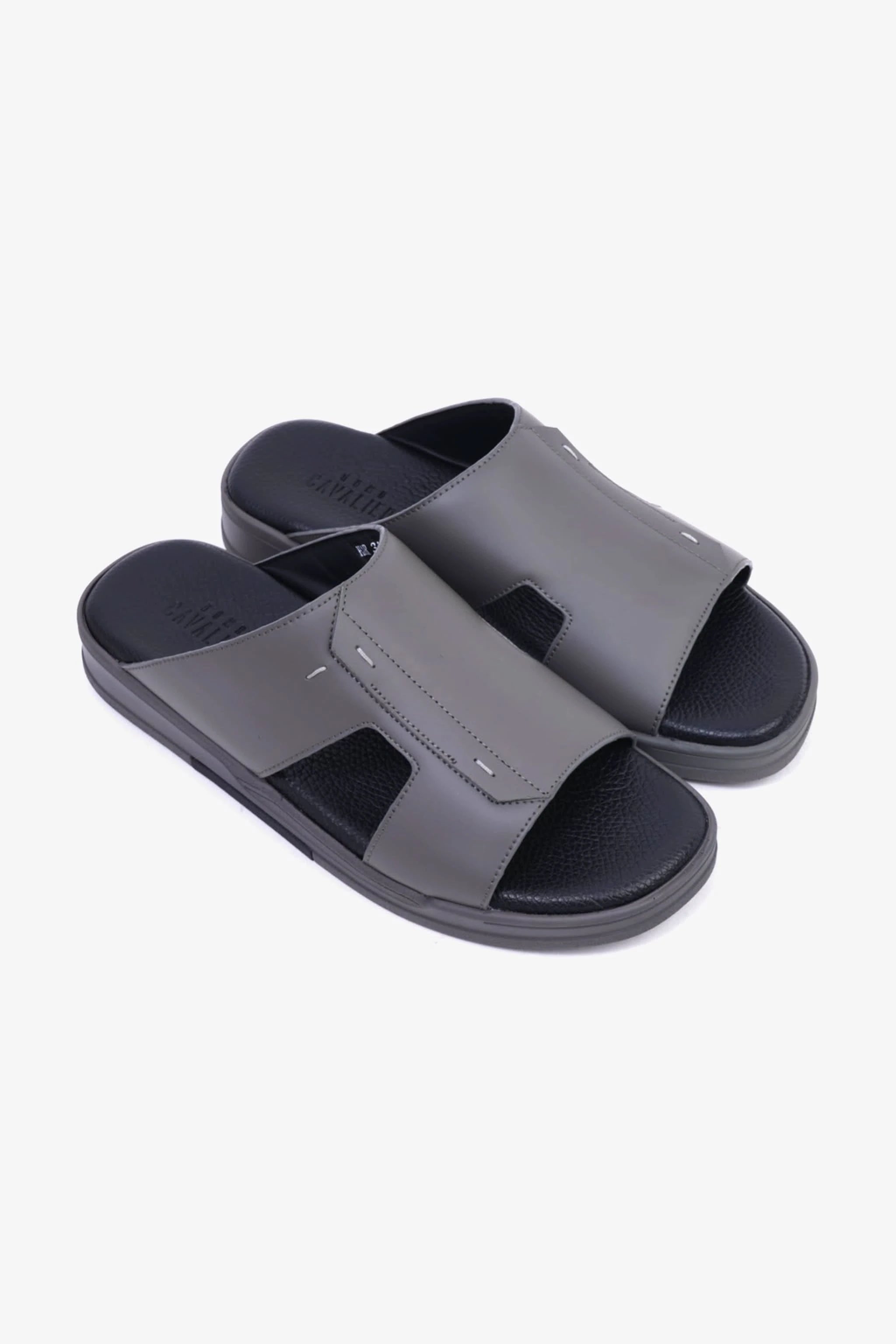 UOMO CAVALIER Men's Leather Slide Sandals with Cushioned Footbed Grey - Seventy7