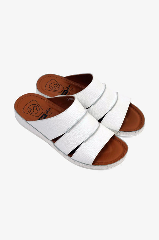 COMFORT PLUS MEN'S LEATHER SLIDE SANDAL WHITE - Seventy7