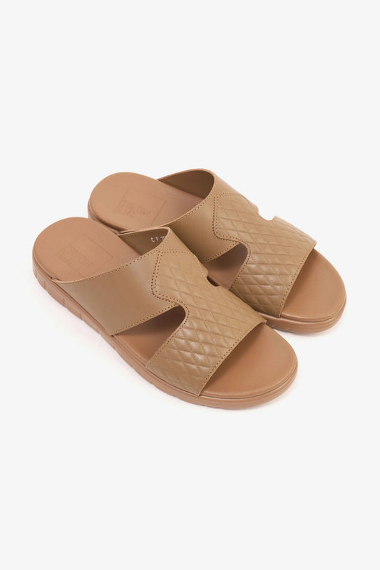 Comfort Plus Men's Quilted Leather Sandals with Stylish Cutouts Olive Brown - Seventy7