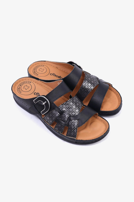 Comfort Plus Stylish and Comfortable Double Buckle Sandals Black - Seventy7
