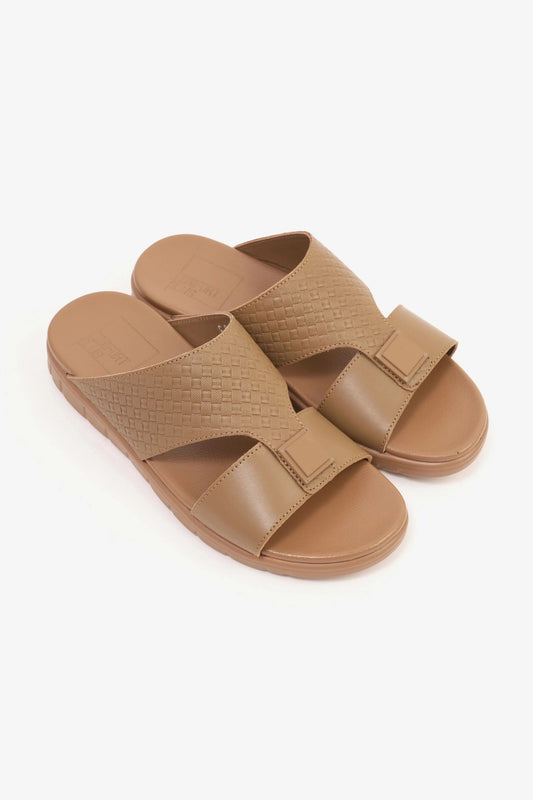 Comfort Plus Men's Embossed Leather Sandals with Antiskid Grip Olive Brown - Seventy7