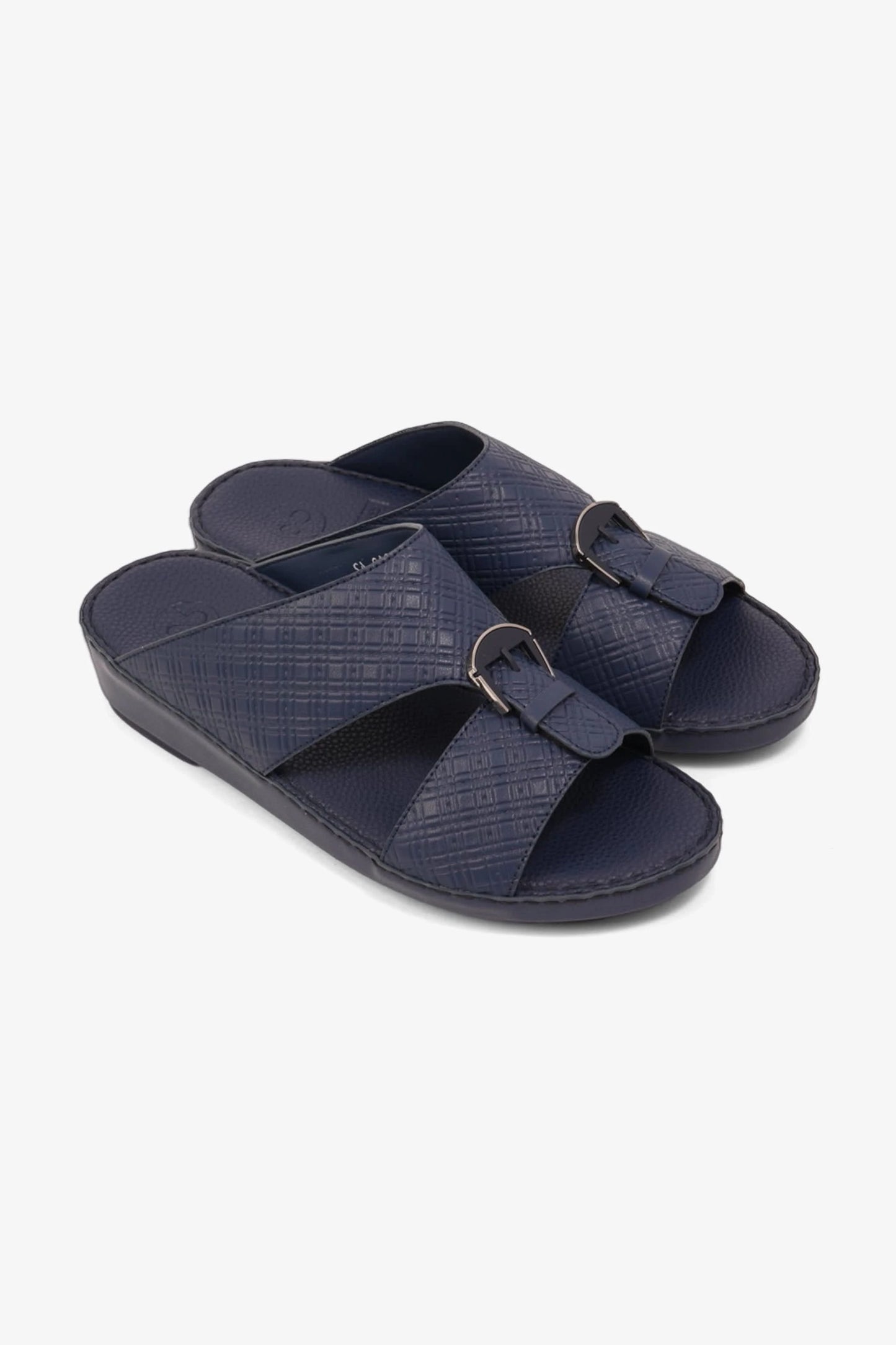 COMFORT PLUS MEN'S CUSHIONED LEATHER SLIP-ON SANDALS NAVY - Seventy7