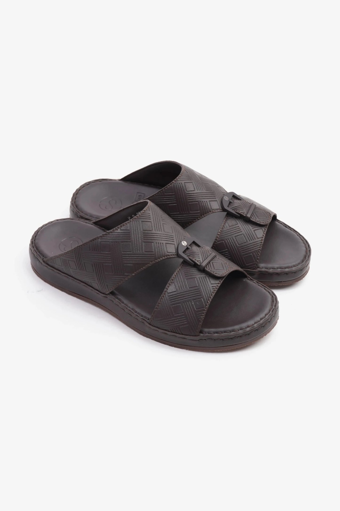 COMFORT PLUS EMBOSSED LEATHER HANDSTITCHED ARABIC SANDALS BROWN - Seventy7