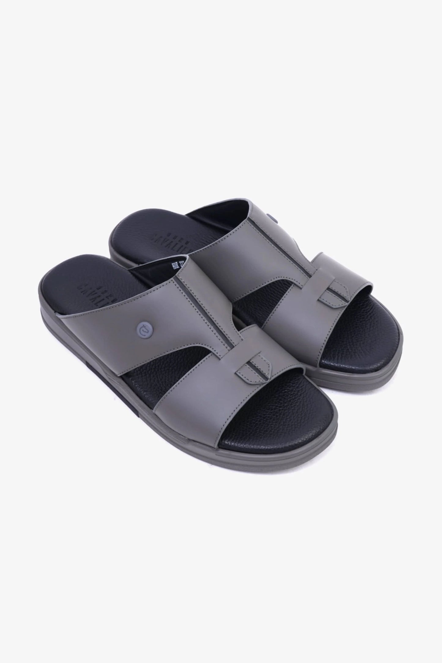 UOMO CAVALIER Men's Leather Sandals with Cut-Out Detail Grey - Seventy7