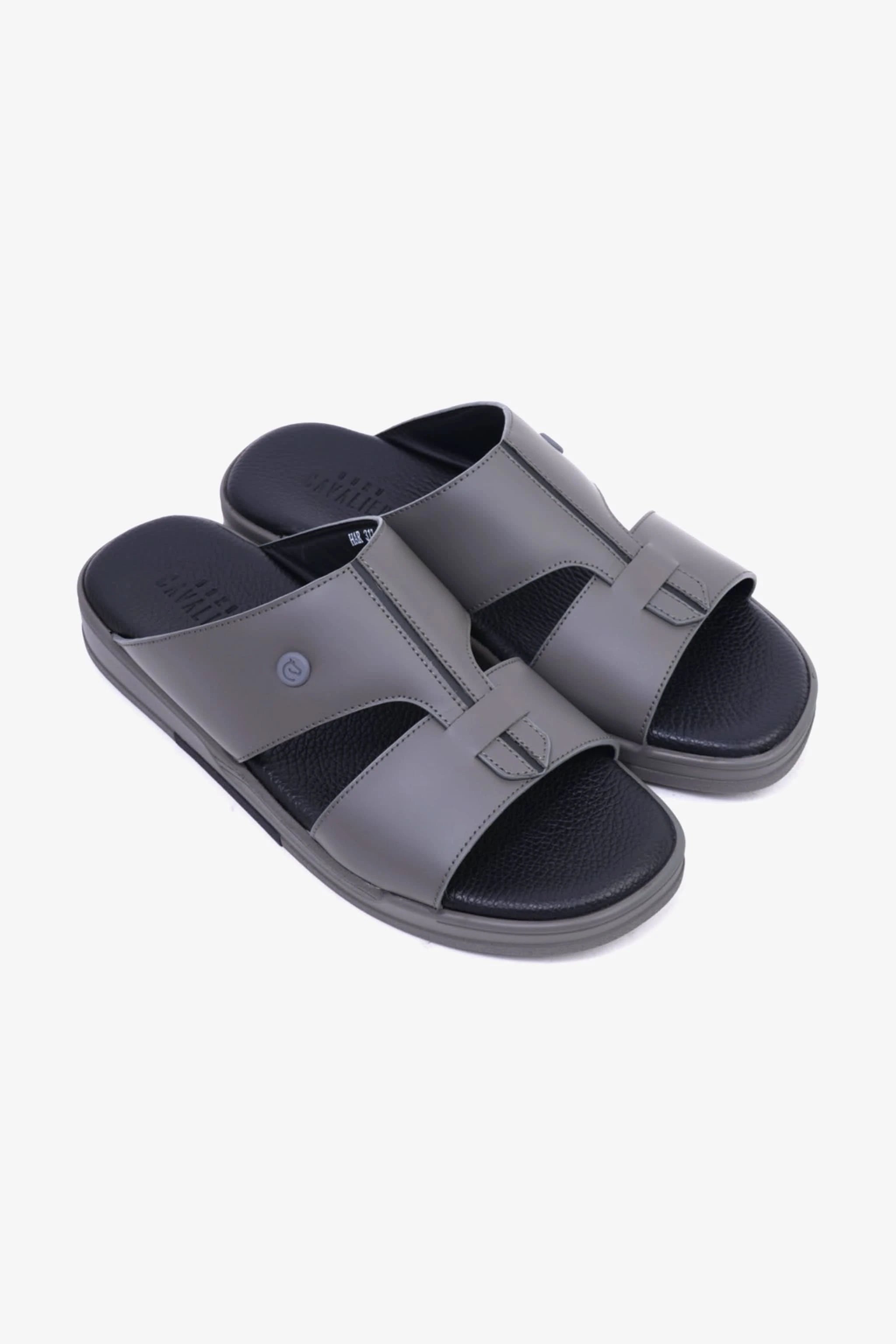 UOMO CAVALIER Men's Leather Sandals with Cut-Out Detail Grey - Seventy7