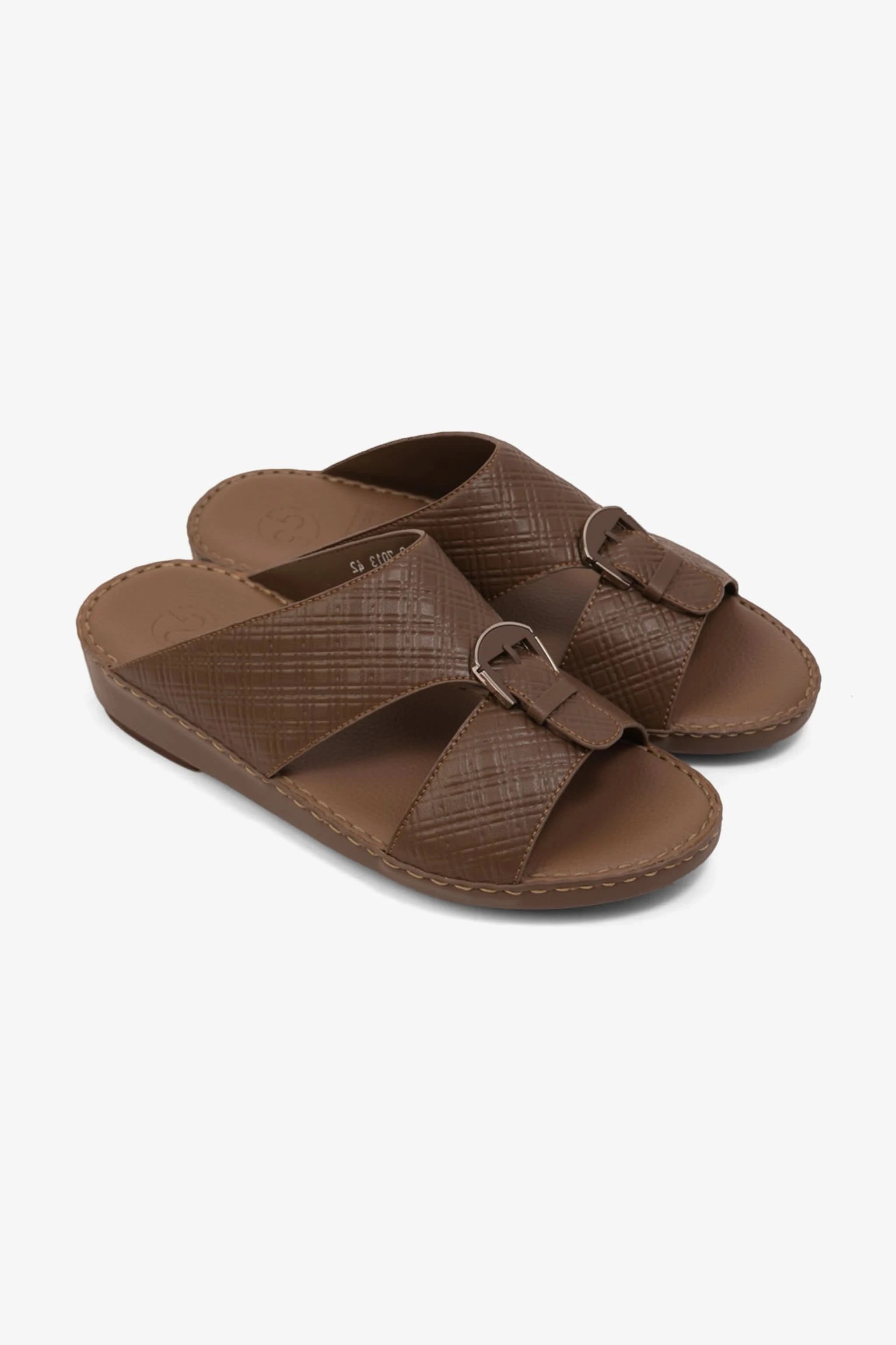 COMFORT PLUS MEN'S CUSHIONED LEATHER SLIP-ON SANDALS TRUFFLE - Seventy7