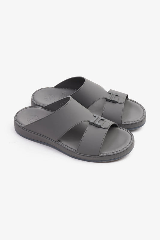 COMFORT PLUS MATTE LEATHER STYLISH TRIM MENS SANDALS DARK GREY - Seventy7