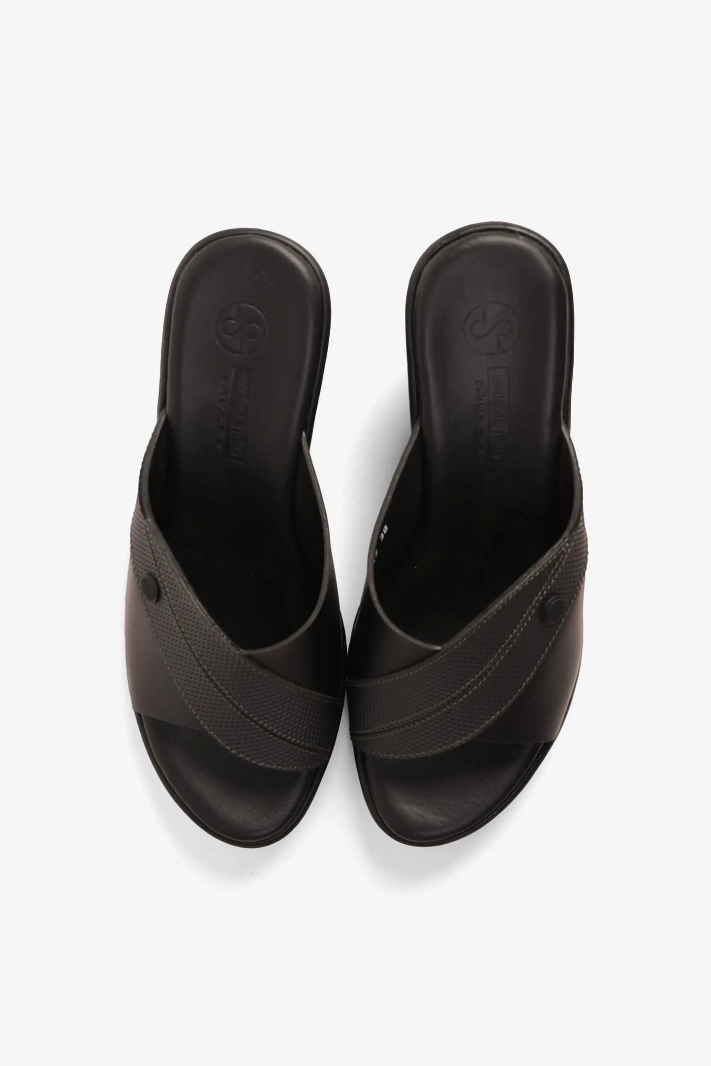 COMFORT PLUS SUPORTIVE LEATHER MULES WITH LOW HEEL BLACK - Seventy7