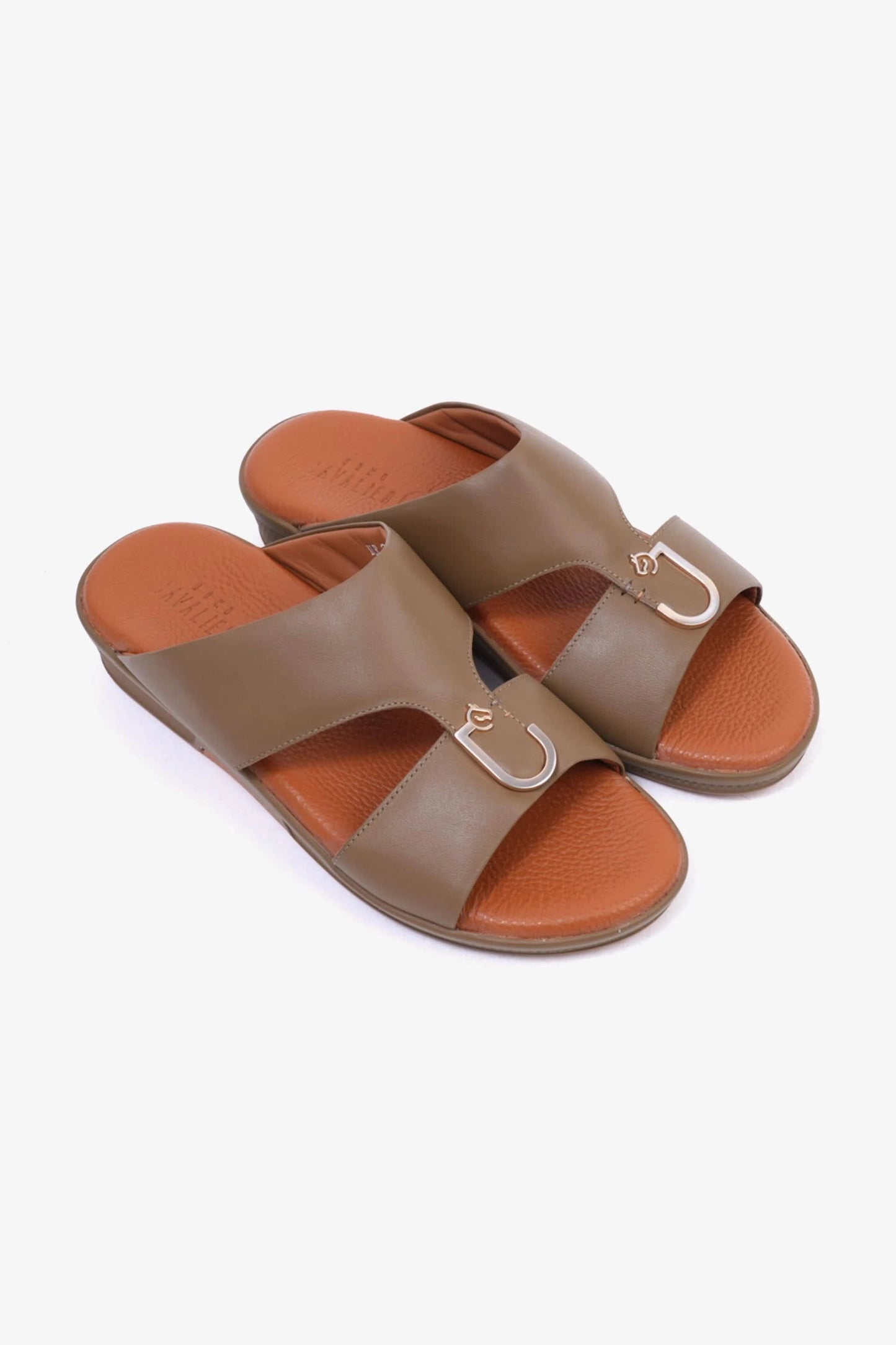 UOMO CAVALIER Men's Textured Leather Sandals with Metal Accent Mushroom - Seventy7