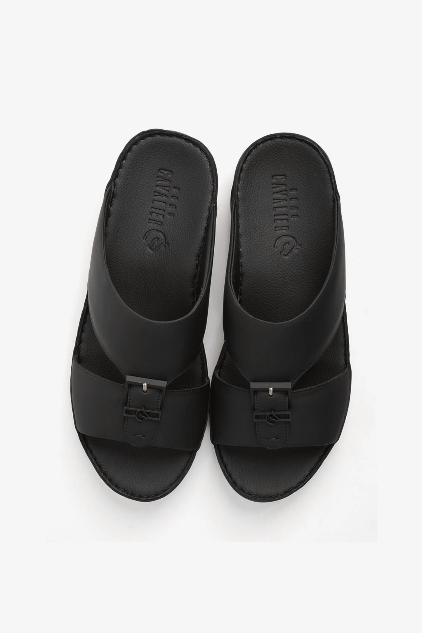 UOMO CAVALIER EMBOSSED LEATHER HANDSTITCHED ARABIC SANDALS BLACK - Seventy7