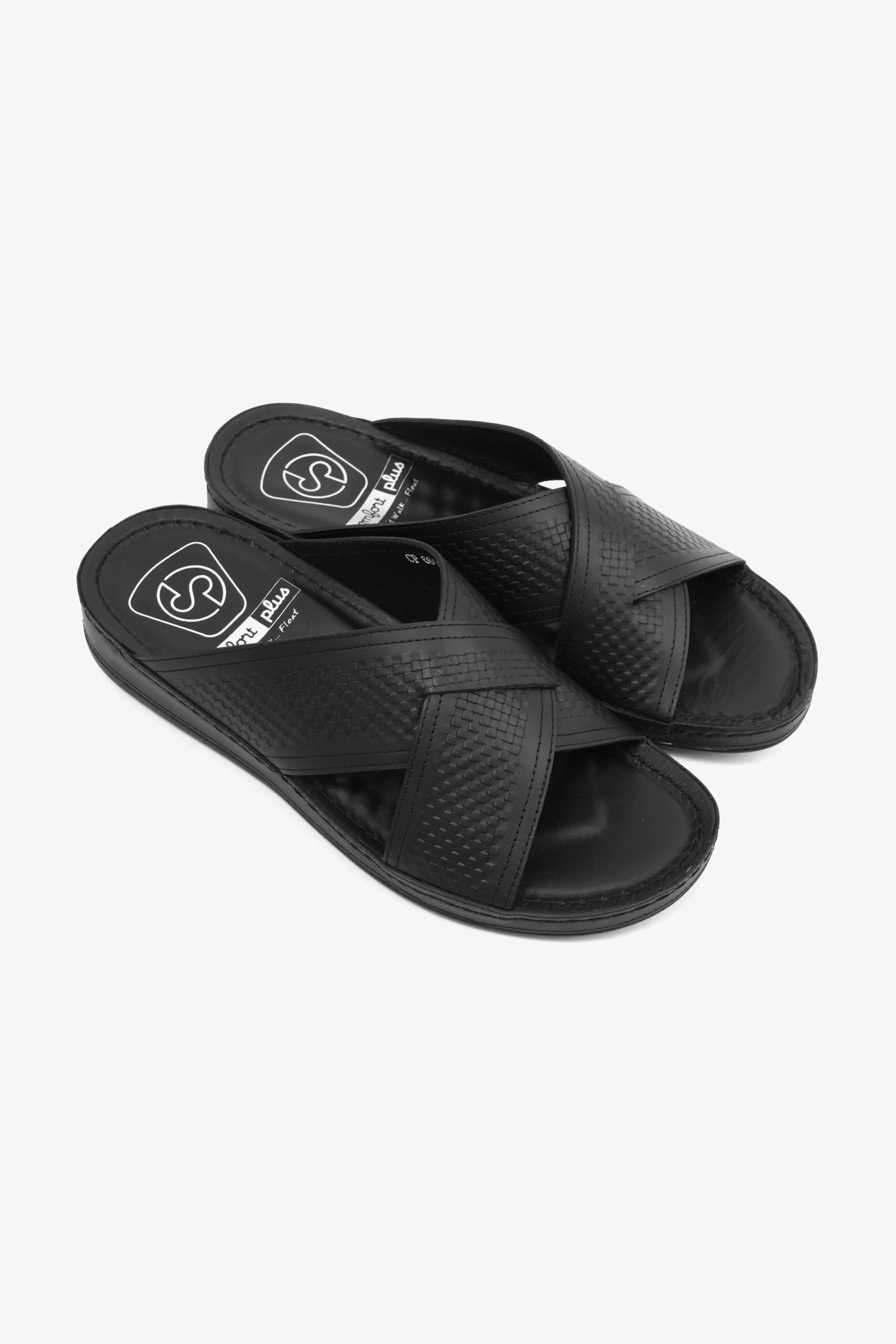 Comfort Plus Men's Leather Arabic Sandals with Silver Accent Black - Seventy7