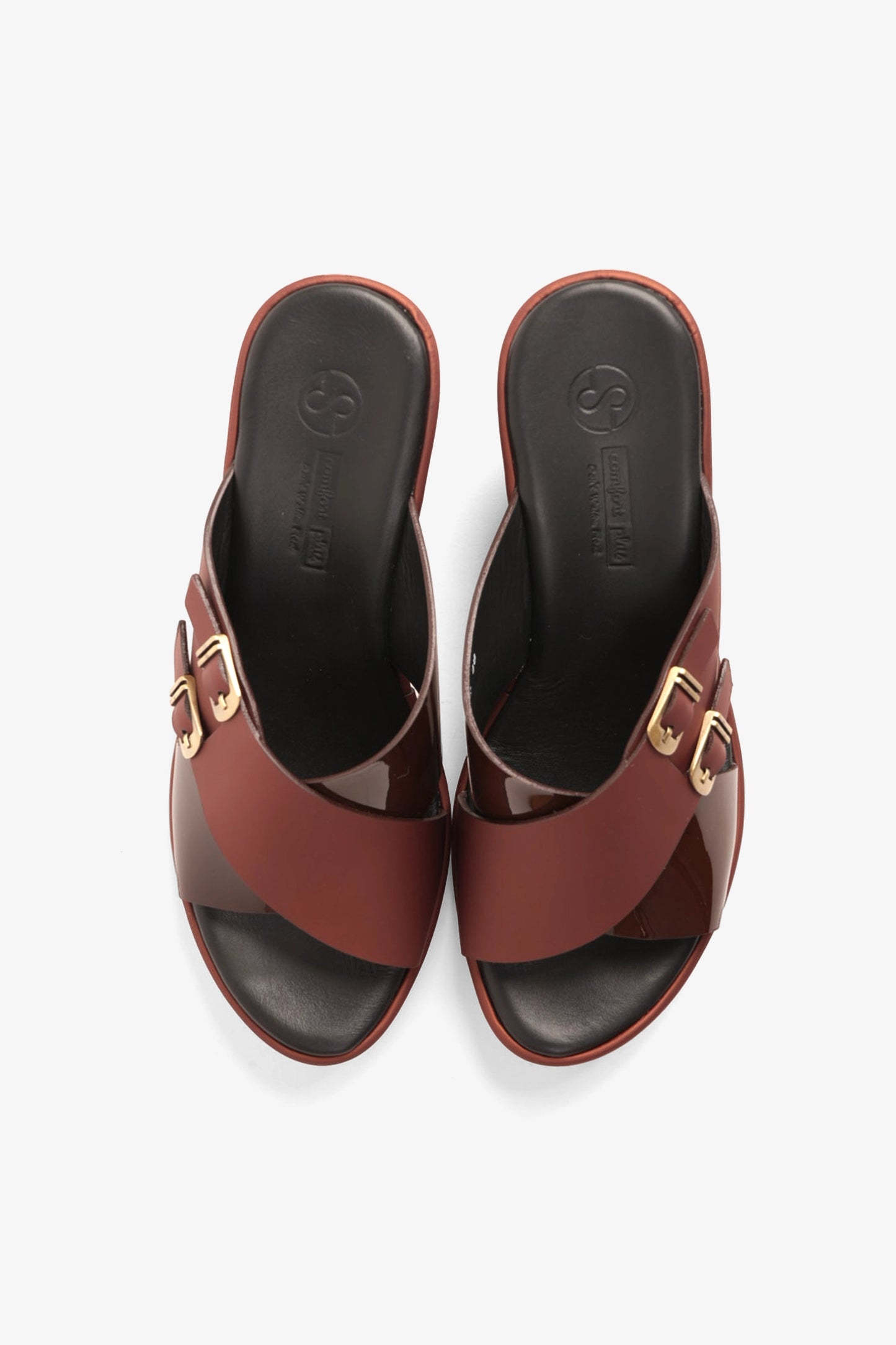 COMFORT PLUS WEDGE MULES WITH DOUBLE BUCKLE MAROON - Seventy7