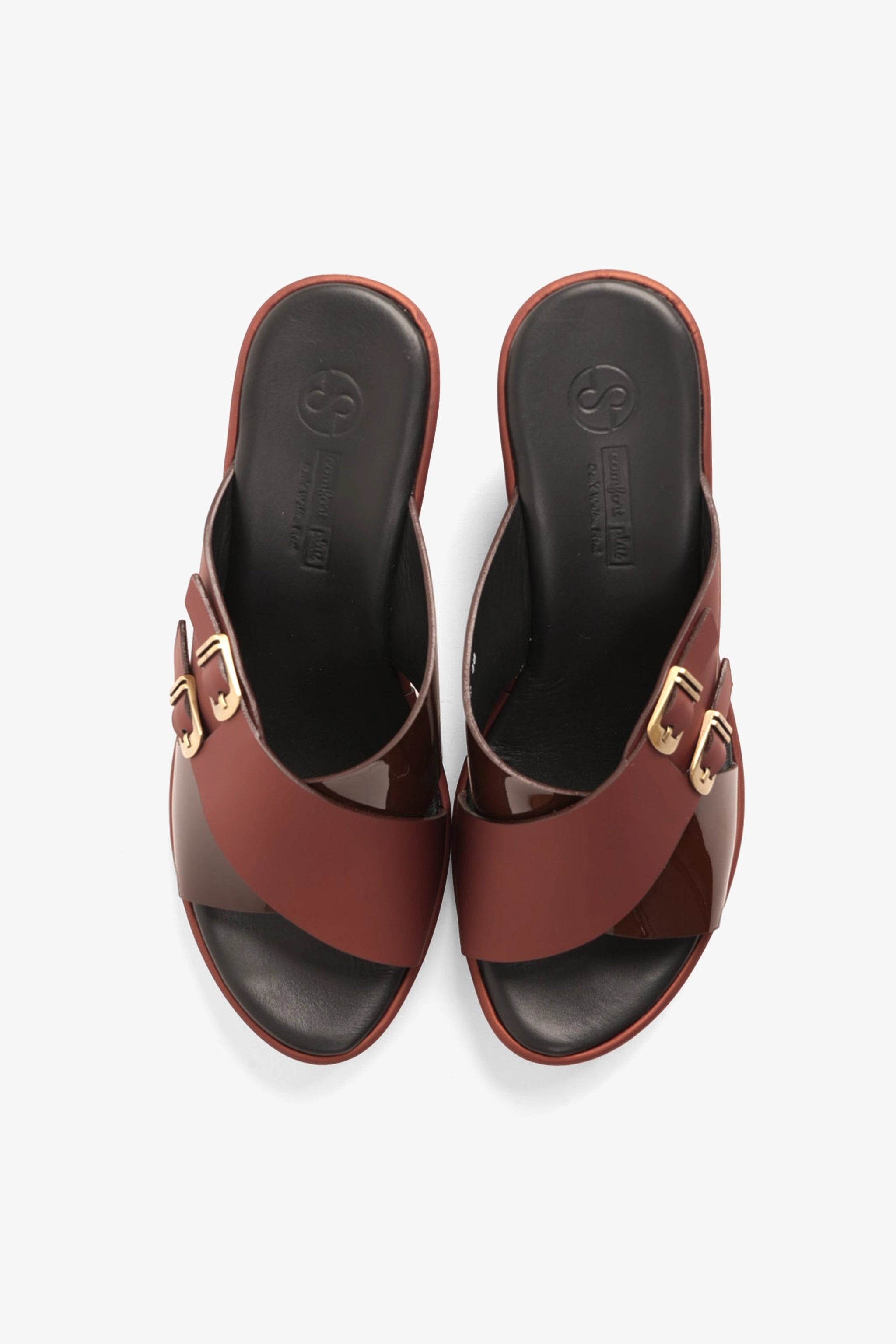 COMFORT PLUS WEDGE MULES WITH DOUBLE BUCKLE MAROON - Seventy7
