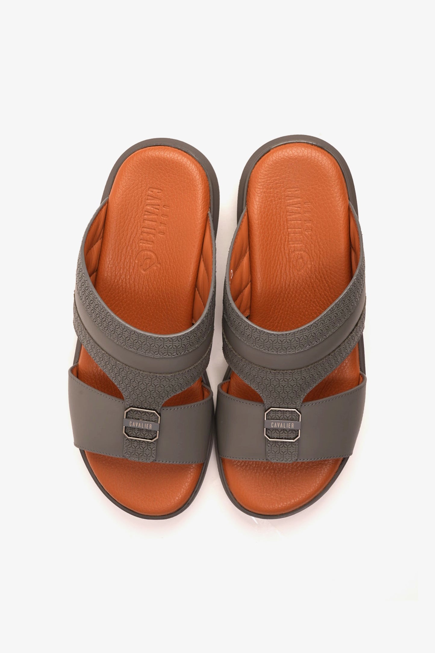 UOMO CAVALIER MEN'S LEATHER TEXTURED SANDALS DARK-GREY - Seventy7