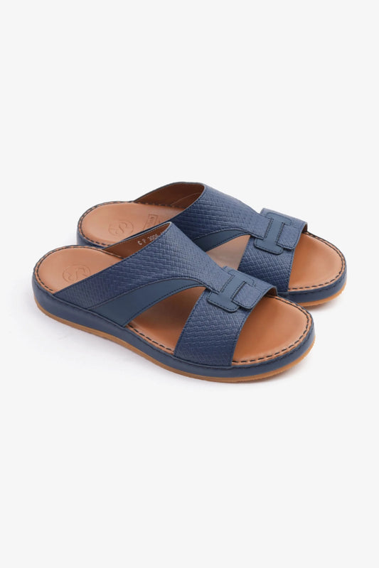 COMFORT PLUS MEN'S GENIUNE LEATHER COMFORTABLE FOOTBED SANDALS NAVY - Seventy7