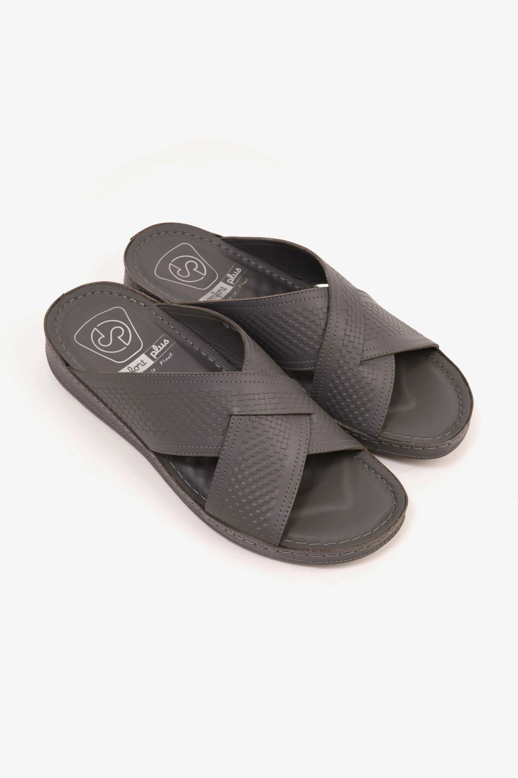 Comfort Plus Men's Leather Arabic Sandals with Silver Accent Dark Grey - Seventy7