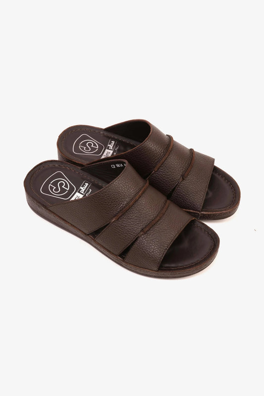 COMFORT PLUS MEN'S LEATHER SLIDE SANDAL BROWN - Seventy7