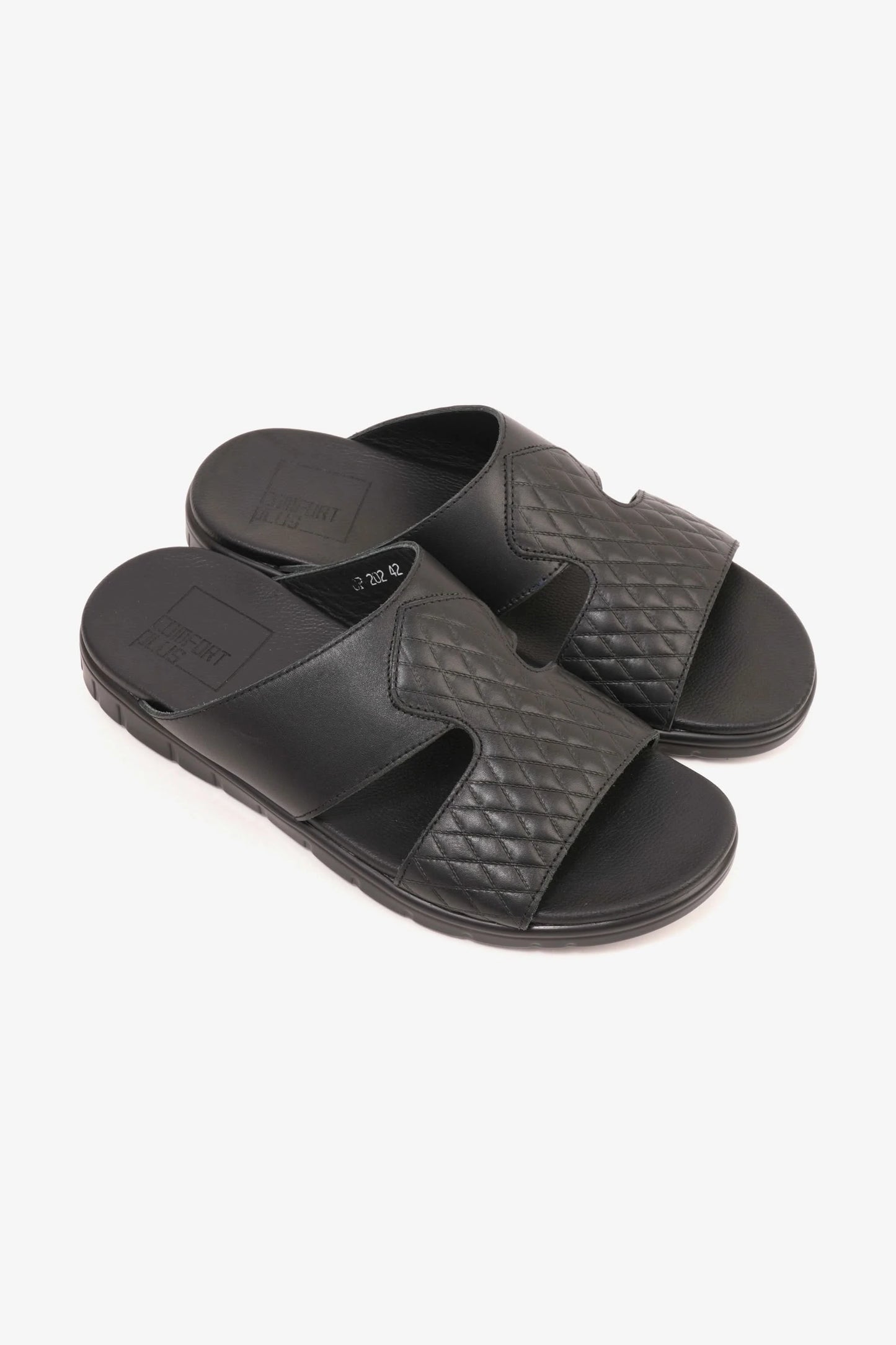 Comfort Plus Men's Quilted Leather Sandals with Stylish Cutouts Black - Seventy7