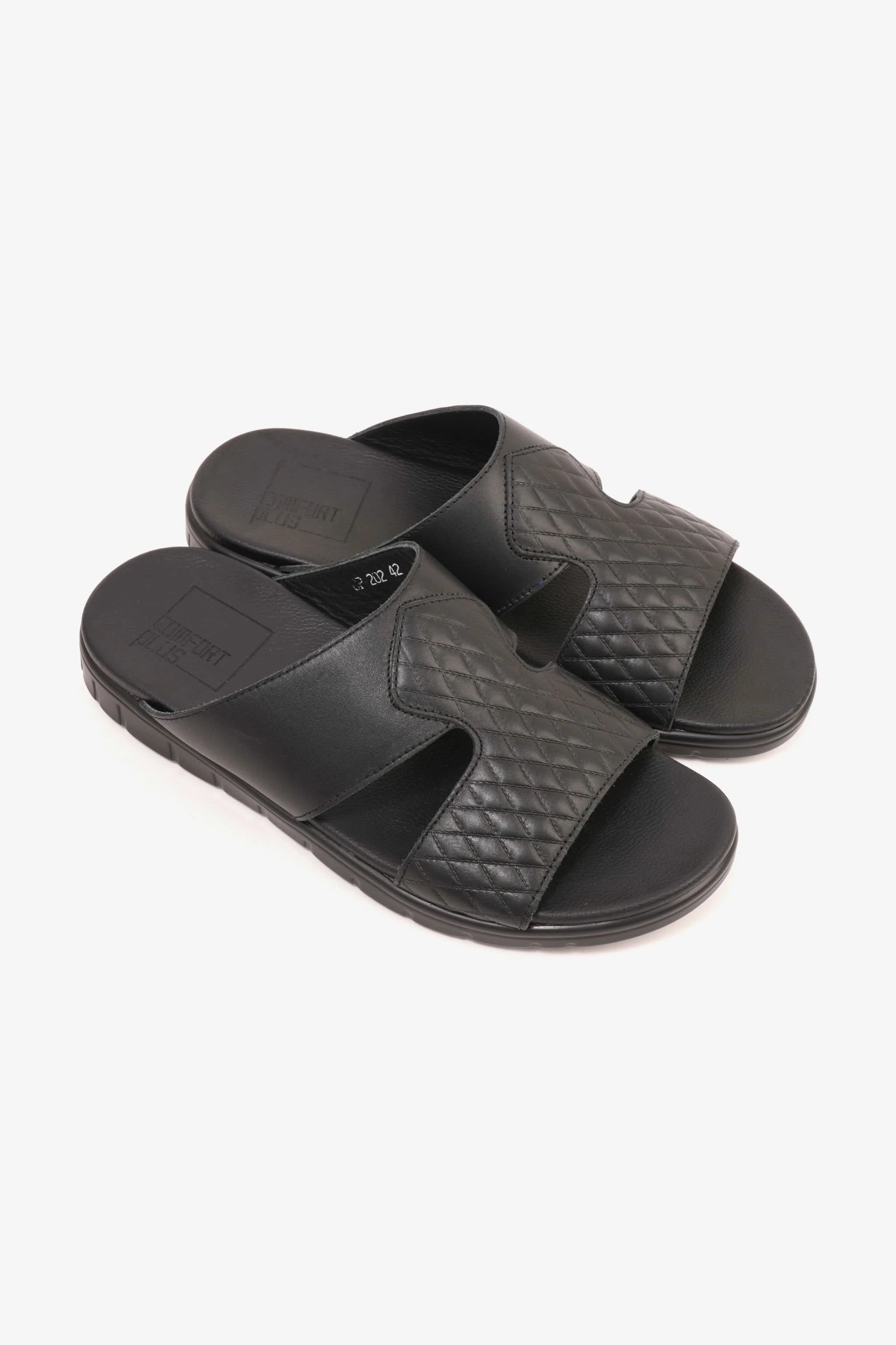 Comfort Plus Men's Quilted Leather Sandals with Stylish Cutouts Black - Seventy7