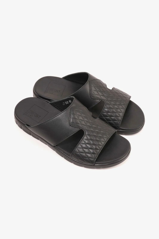 Comfort Plus Men's Quilted Leather Sandals with Stylish Cutouts Black - Seventy7