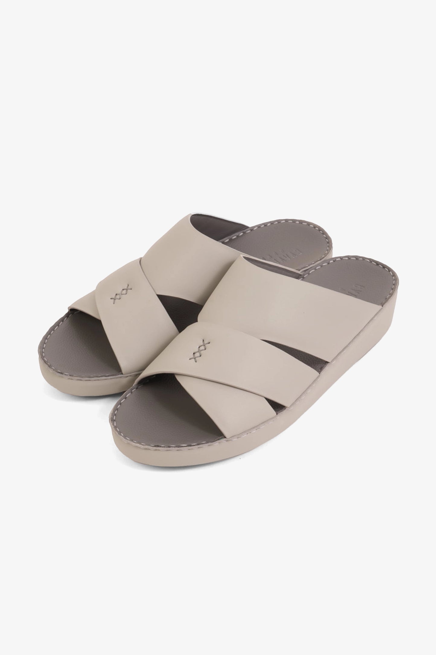 UOMO CAVALIER MEN'S ELITE LEATHER ARABIC SANDALS LIGHT GREY - Seventy7