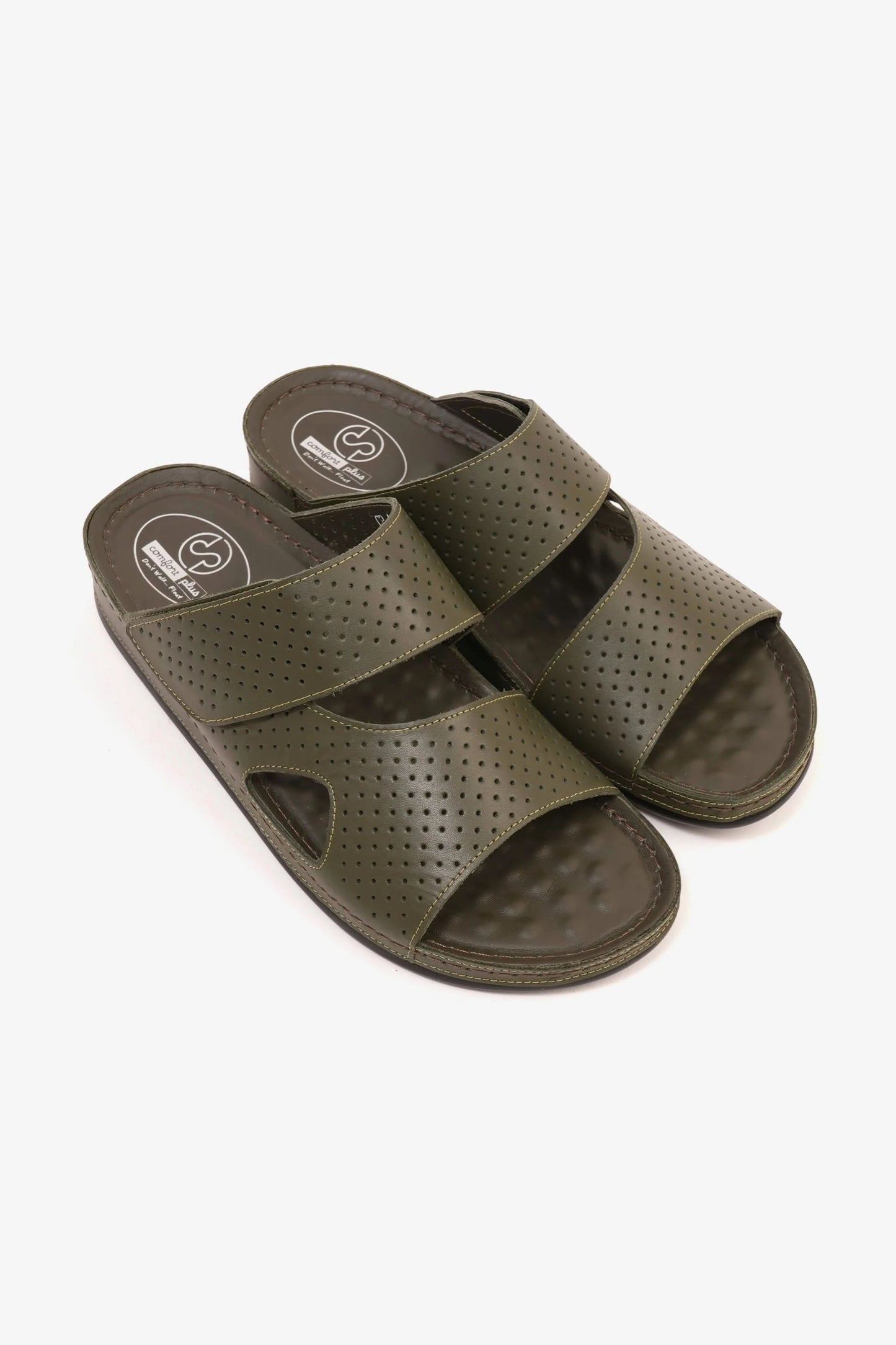 Comfort Plus Men's Al Waha Textured Slip-On Arabic Sandals Olive - Seventy7