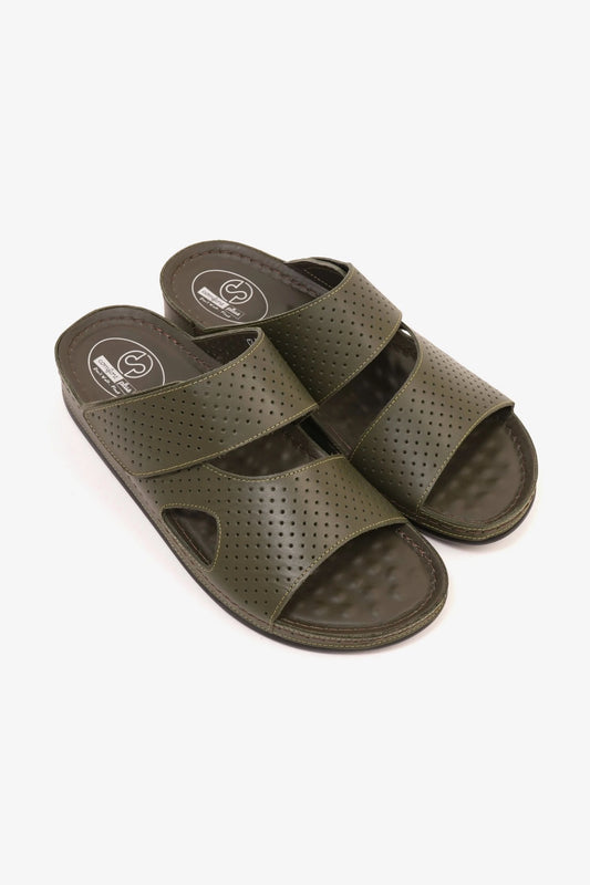 Comfort Plus Men's Al Waha Textured Slip-On Arabic Sandals Olive - Seventy7