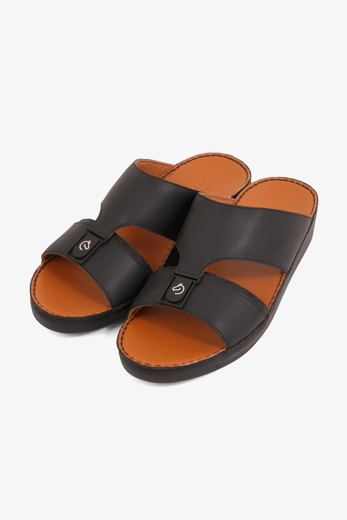 UOMO CAVALIER PREMIUM LEATHER TRADITIONAL ARABIC SANDALS BLACK - Seventy7