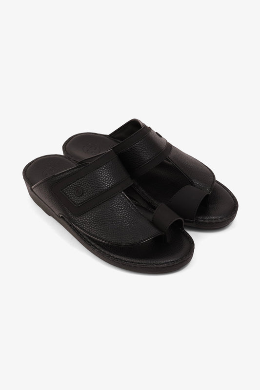 COMFORT PLUS LEATHER SANDALS WITH COMFORTABLE FOOTBED BLACK - Seventy7