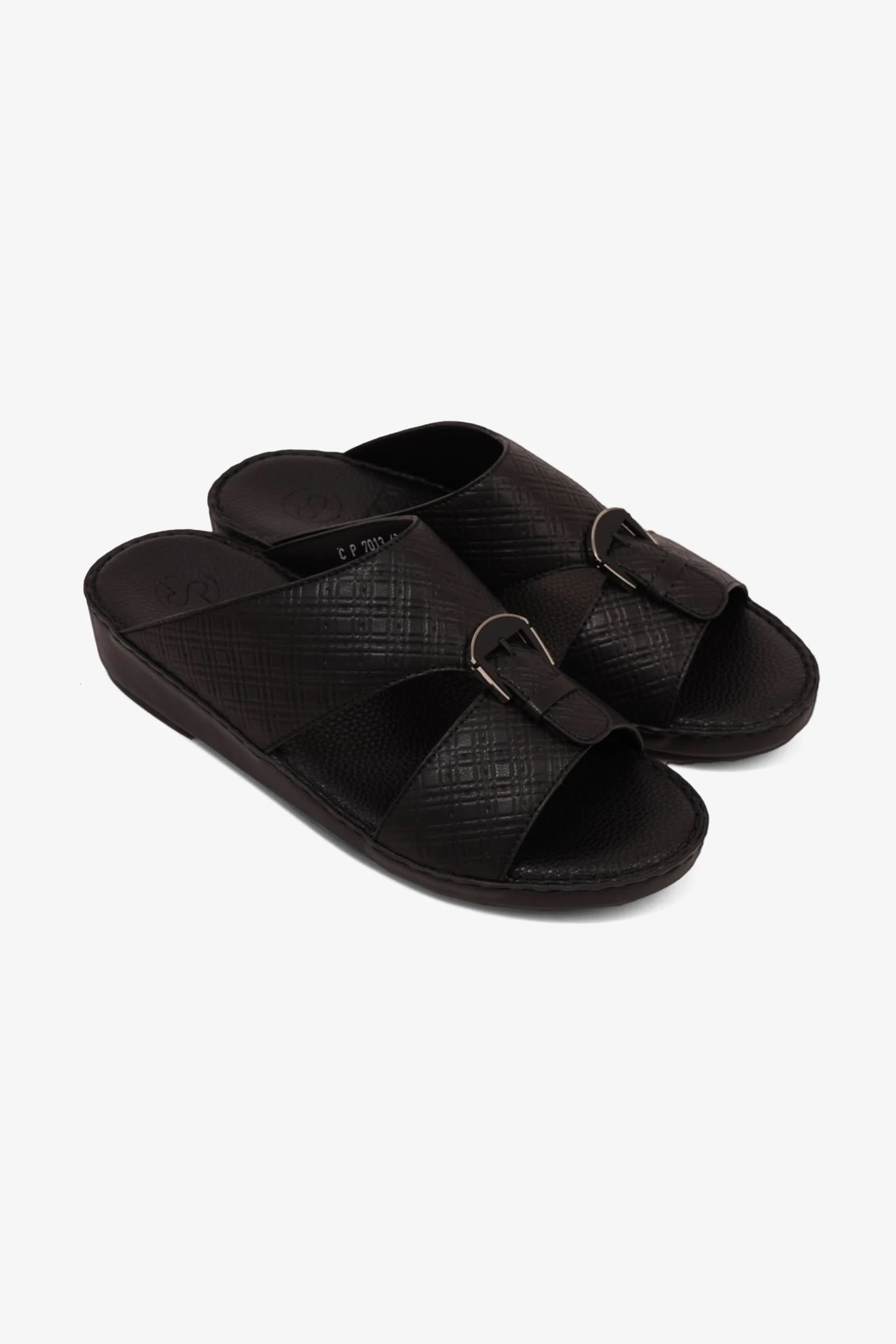 COMFORT PLUS MEN'S CUSHIONED LEATHER SLIP-ON SANDALS BLACK - Seventy7