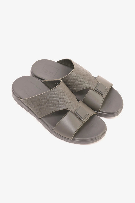 Comfort Plus Men's Embossed Leather Sandals with Antiskid Grip Grey - Seventy7