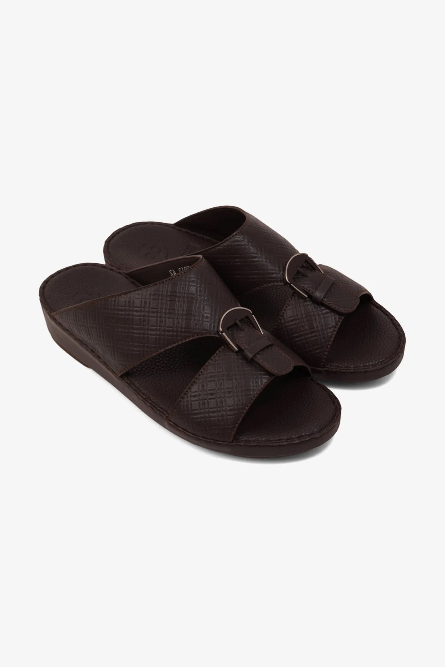 COMFORT PLUS MEN'S CUSHIONED LEATHER SLIP-ON SANDALS BROWN - Seventy7